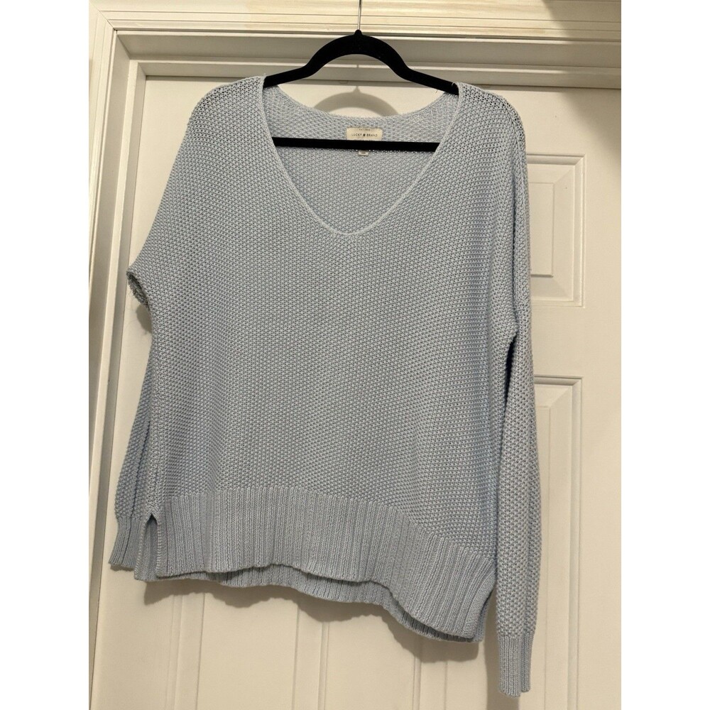 Lucky Brand Blue V-Neck Sweater Size S Contemporary Casual Cozy